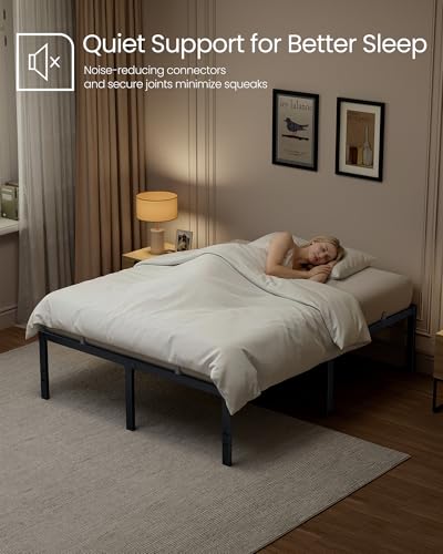 VASAGLE Full Metal Bed Frame 18 Inches Tall, 1100 lb Weight Capacity, No Box Spring Needed, with Under-Bed Storage, Easy Setup, Heavy-Duty Platform Bed, Mattress Retainers, Matte Black URMB672BD02S - size: Full, style: 18 Inch