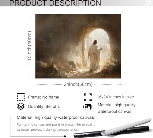 NLIEOPDA Jesus Christ Leaving The Tomb Wall Art Christian Religious Canvas Poster Easter Painting Prints for Home Prayer Room Church Wall Decor 16X24 inch Unframed - color: Christian3-Unframed, size: 24"L x 16"W