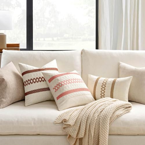 MIULEE Set of 2 Fall Rust Decorative Pillow Covers 18x18 | Farmhouse Boho Couch Throw Pillows, Modern Cotton Cushion Covers, Macrame Woven Home Decor for Bed Sofa Chair - color: Rust, size: 18" x 18" (Pack of 2)