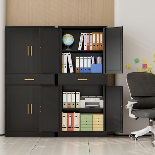CJF 71" Metal Kitchen Pantry Cabinet with Drawer, Tall Storage Cabinet with 2 Adjustable Shelves and Doors, Heavy Duty Freestanding Floor Cupboard for Home, Kitchen, Dining, Living, Black - color: Black, size: 71"Hx 28"Wx 14"D-1Drawer