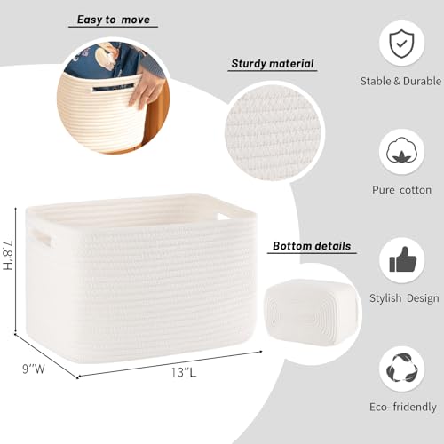 4 Pack Storage Baskets for Organizing Toys, Towels, and Clothes, Woven Basket for Shelves, Sturdy Nursery Cube Bins for Storage, 13''L x9''W x7.8''H, White - color: White