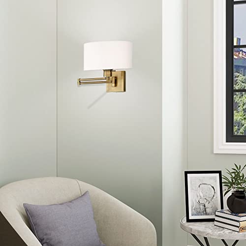 Livex Lighting 40036-01 1-Light Swing Arm Wall Light, Antique Brass | Off-White Fabric Shade - color: Antique Brass