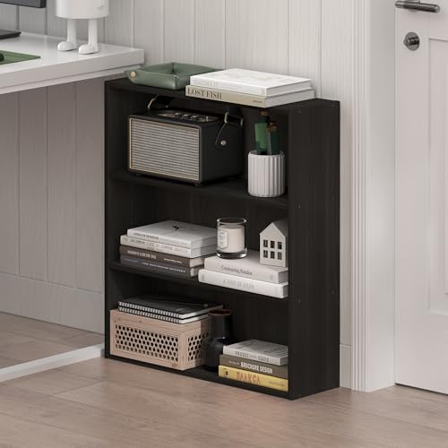 Furinno Basic Book Shelf, 3-Tier Bookshelf, Cube Storage Organizer Bookcase with Open Shelf, 7 x 24 x 26, for Living Room, Bedroom, Home Office, Espresso - color: Espresso, size: 3-Tier, 7 x 24 x 26