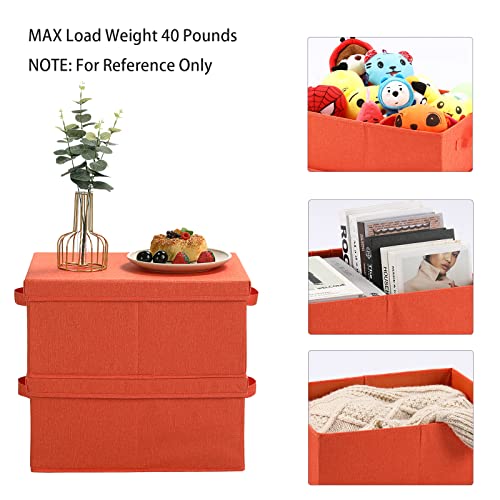 HOONEX Storage Bins with Lids for Organizing, Pack of 2, Storage Boxes with 2 Carrying Handles and Sturdy Heavy Cardboard, 16.5" L x 11.8" W x 7.5" H for Shoes, Books, Clothes, Nursery, Orange - color: Orange