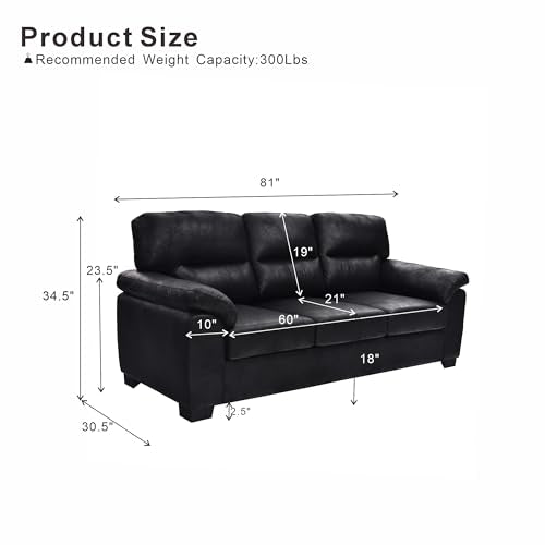 Eafurn Mid-Century Modern 3-Seater Loveseat Sofa Couch with Sturdy Wood Frame & Cushioned Armrests, 81" Compact Faux Leather Settee Furniture for Living Room, Apartment, Office - color: Black 81"