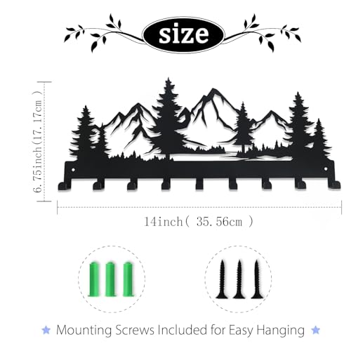 Metal Key Holder, Wall Mounted Key Hooks, Key Holder for Wall, Key Organizer Rack with 9 Hooks, Key Hanger Decor for Kitchen, Entryway, Hallway, Bedroom, Doorway (Mountain 14IN) - color: Mountain, size: 14 Inch