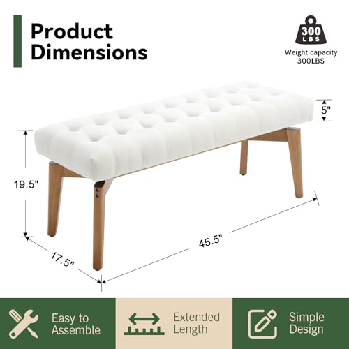 HNY White Upholstered Bench,End of Bed Bench | Entryway Bench Storage Bench Modern Tufted Floating Design Window Bench Seat for Living Room Indoor Hallway( Chenille) - color: White Chenille