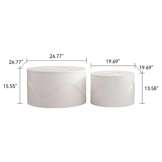 46.46'' White Round Coffee Table Set of 2 with Storage Space, Modern Circle Fluted Drum Nesting Coffee Table for Living Room, No Assembly, White - color: M2-46.46in-white