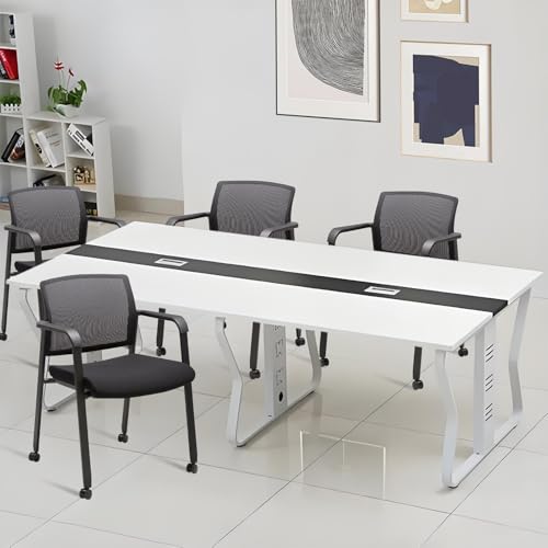 CLATINA Mesh Back Guest Reception Arm Chairs with Wheels, Waiting Room Chairs with Upholstered Fabric Seat and Ergonomic Lumbar Support for Office - color: Withwheels Black, size: 4 pack