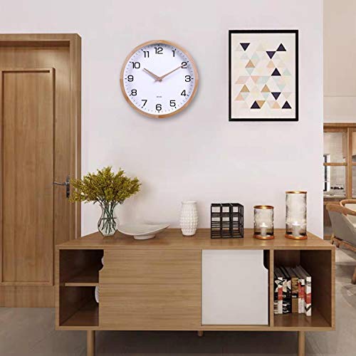 Kesin 12 Inches Wooden Round Silent Wall Clock White Wood Wall Clocks | Analog Digital Battery Operated Non Ticking for Living Room Kitchen Bedroom Office Vintage Home Decor