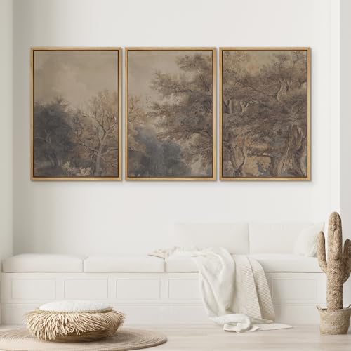 SIGNWIN Framed Canvas Print Wall Art Set Vintage Woodland Sketch Earth Tone Forest Tree Illustrations Modern Art Contemporary Minimal Ultra for Living Room, Bedroom, Office - 16"x24"x3 Natural - color: A26-2507-yuk08, size: 16"x24"x3 Panels Natural