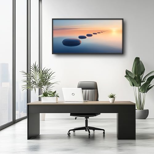 Calming Zen Wall Art Zen Stones Relaxing Pictures Wall Decor Tranquility Ocean Sunset Canvas Prints Large Meditation Painting Framed Artwork Decoration for Yoga Spa Living Room Bathroom Office 60"x30" - color: Calming Zen Stone, size: 60"L x 30"W