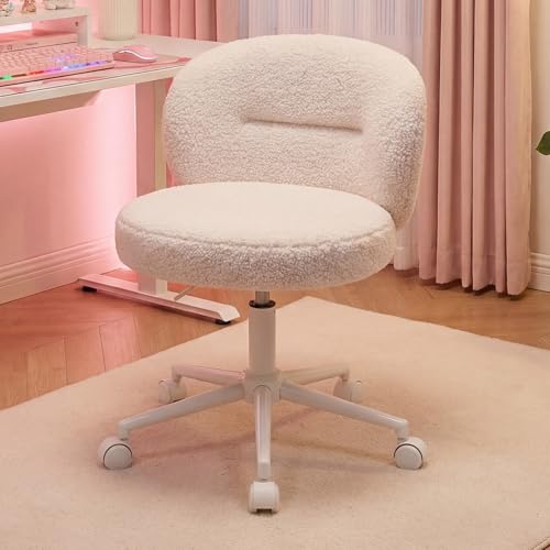 Homkdom Round Vanity Chair with Silent Wheels, 17.32" Wide Seat | Height Adjustable, 360 Swivel & Smooth Rolling, Armless Design for Makeup and Study - White - color: White