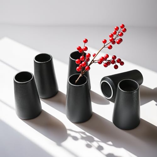 Modern Black 5.9'' Ceramic Vase Set of 6 for Living Room Bedroom Minimalist Flower Vases for Home Decor Office Centerpieces Fireplace Nordic Style Gift for Fake Plant 6 Pack Decoration - color: 6 Pack Black - Style 1