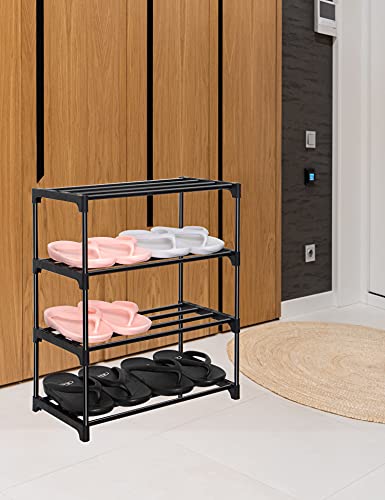 LNYZQUS Upgrade 4-Tier Small Shoe Rack, Metal Stackable Kids Shoe Shelf Storage Shoe Stand Organizer for Closet Entryway Hallway,Zapateras Organizer for Shoes(Black) - color: Black