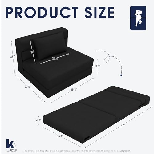 3 in 1 Foldable Chair Bed, Folding Sleeper Chair with Back Cushion, Convertible Chair Bed Sleeper for Adults, Black - color: Carbon Black, size: Modern