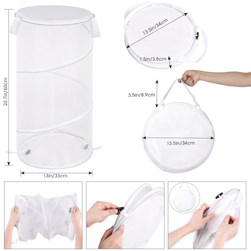 BATTOO Collapsible Laundry Basket with Lid Foldable Mesh Pop Up Hamper with Handles for Laundry Room, Bathroom, Kids Room, College Dorm, Travel, Storage Organizer White - color: White, size: Medium
