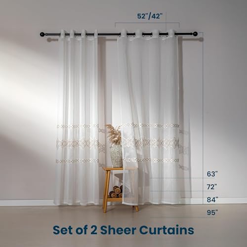 SLEEP ZONE Sheer Curtains for Living Room and Bedroom, Embroidered Sheer Curtains White Sheer Curtain 42 × 84 inches Long of 2 Panels, Off-White Lattice - color: White Lattice, size: 42"W×84"L