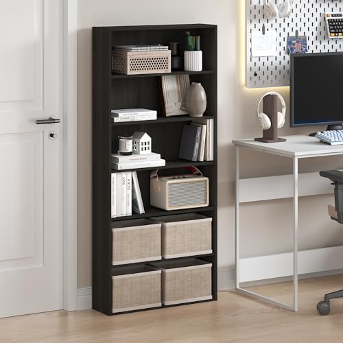 Furinno Basic Book Shelf, 6-Tier Bookcase with Open Shelf, Bookshelf, Cube Storage Organizer, 7 x 24 x 53, for Living Room, Bedroom, Home Office, Espresso - color: Espresso, size: 6-Tier, 7 x 24 x 53