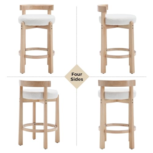 HEAH-YO Bar Stools Set of 2, 26" Sherpa Fabric Upholstered Counter Height Bar Stools, Modern Barstools Counter Stools with Wood Legs for Kitchen Island Dining Room Bar, White - color: 26.5" White Sherpa, size: Counter Height - Set of 4