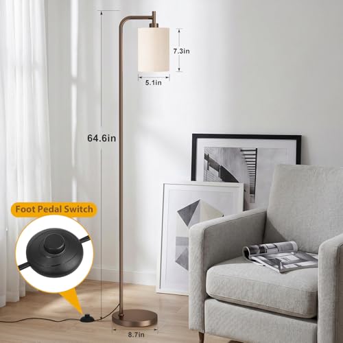Ziisee 64" Floor Lamp for Living Room with Remote Control, Deep Beige Shade with Brown Pole, Dimmable Tall Lamps for Bedroom Office Corner, 9W LED Bulb Included - color: Brown