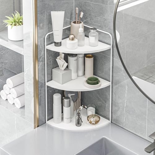 Bathroom Counter Organizer, Vanity & Makeup Countertop Organizer | Corner Bathroom Counter Organizer, Bathroom Sink Organizer, Bathroom Counter Shelf, Countertop Organizer, Corner Desk Shelf - color: White 3 Tier