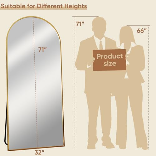 71"x32" Arched Full Length Mirror, Large Floor Mirror, Gold | Oversized Aluminum Full Body Mirror, HD Shatterproof Tempered Glass, Lean/Stand/Wall for Living Room,Bedroom, Dressing Room - color: Gold, size: 71"L x 32"W