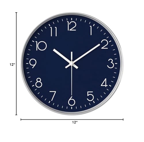 12 in Wall Clock Non-Ticking Quartz Silent Battery Operated Round Clocks Home Kitchen Office School Living Room Decor Clocks (Navy Blue) - color: Navy Blue