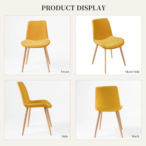 HIPIHOM Dining Chairs Set of 4, Mid-Century Modern Fabric Kitchen Chairs | Curved Backrest for Comfort, High-Density Sponge Padded Seat, Heat and Stain Resistant Surface, Sturdy Wood-Grain Metal Legs - color: Yellow Chairs Set of 4