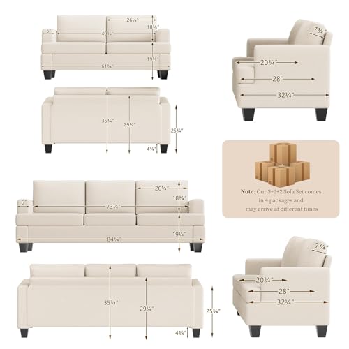 Furnimart Modern 3 Seater Couch and Loveseat Sets, Comfy Couches Set for Living Room, Deep Seat Sectional Sofa and Love Seat Set, Beige 7-Seater - color: Beige, size: 2 Loveseats + 3 Seater Sofa