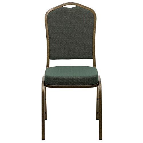 Flash Furniture Hercules Fabric Crown Back Stackable Banquet Chair, Green | Gold Vein Frame, Fabric Upholstery - color: Green Patterned Fabric/Gold Vein Frame, size: Set of 1