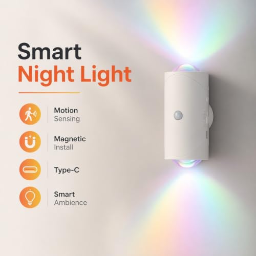 Motion Sensor Night Light, USB-C Rechargeable RGB Wall Light | 7 Color RGB Motion Sensor Light Indoor, Magnetic Battery Operated Wall Sconces for Bedroom, Bathroom, Hallway, Stairs - color: White