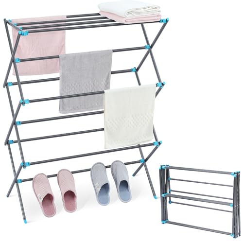 Clothes Drying Rack, Foldable 2-Level Drying Rack Clothing, Stainless Steel Free-Standing Laundry Airer, with Height-Adjustable 4 Wings, Matte Black - color: Graphite, size: Small