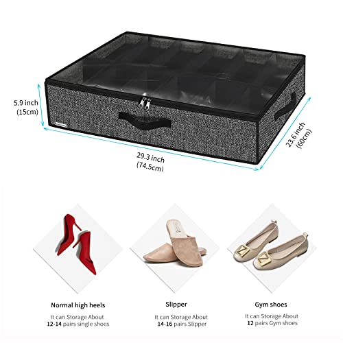 Onlyeasy Under Bed Shoe Storage Organizer For Closet, 4 Pack Fit 12x4 Pairs, Underbed Solution Shoes Container Bags with Sturdy Sidewall & Reinforced Handles, Breathable, Linen-like Black, MXAUBSB4P - color: Linen-like Black 4 Shoes (12+12 Cells)