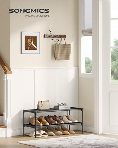 SONGMICS Shoe Rack, Space-Saving, Entryway, Metal Frame | Space-Saving Shoe Storage Organizer, Non-Woven Fabric Shelves, ULSH022BH01 - color: Ink Black, size: 2 Tiers (24.5"W)