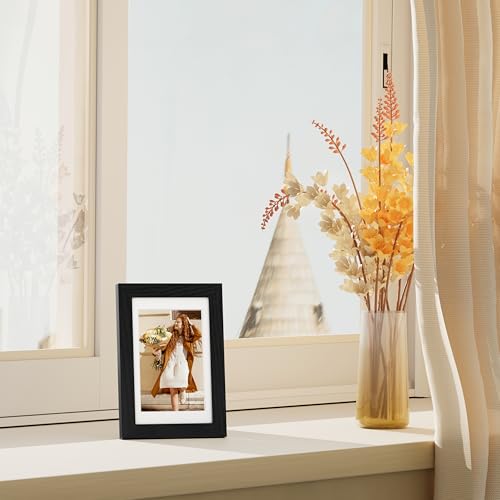 Vittanly 4x6 Picture Frames Set of 4, for Wall or Tabletop Display, Black | Display Pictures 3.5x5 with Mat or 4x6 without Mat, Engineered Wood with Shatter Resistant Plexiglass, Small Photo Frames - color: Black, size: 4x6