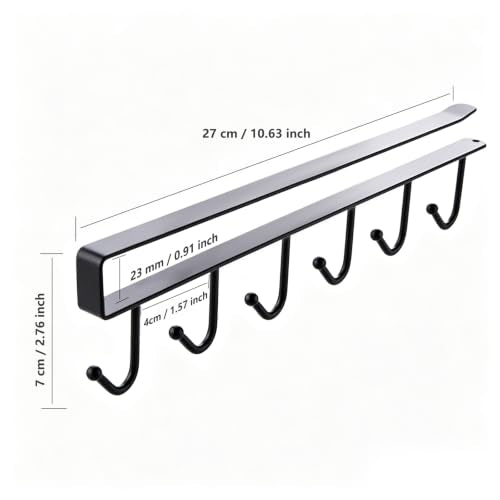 Under-Shelf Storage Rack with 6 Hooks, Space Saving for Cupboard Storage and Home Organization, 2PCS, Black - color: Black