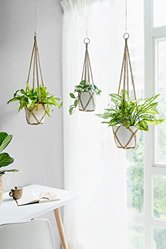Dahey Macrame Plant Hanger Indoor Hanging Plant Holder Planter, Set of 3 | 3 Size, 35"/29"/23", Jute Rope, 3 Hooks, Fits 10" Pots Basket, Boho Decor for Living Room Garden, Handmade, No Tassels, Brown - color: Brown