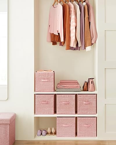 SONGMICS Storage Cubes, 11-Inch Non-Woven Fabric Bins with Double Handles, Set of 6, Closet Organizers for Shelves, Foldable, for Clothes, Jelly Pink UROB026R01 - color: Jelly Pink, size: 11 Inch-6 Pack
