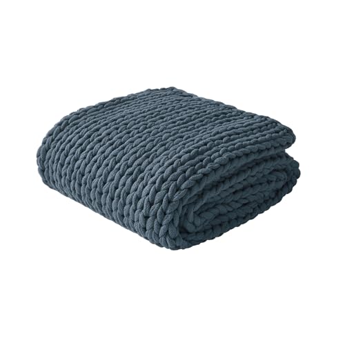 Madison Park Chunky Double Knit All Season Throw Blanket, 50 x 60, Indigo | Ultra Soft, Acrylic, Cozy Warmth for Sofa or Bed, Boho, OEKO-TEX Certified - color: Indigo