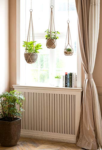 Dahey Macrame Plant Hanger Indoor Hanging Plant Holder Basket for Flower | Set of 3, 35"/29"/23", Boho Decor, No Tassels, With Hooks, Cotton Rope, Fits 10" Pots, for Living Room Garden, Beige - color: Beige
