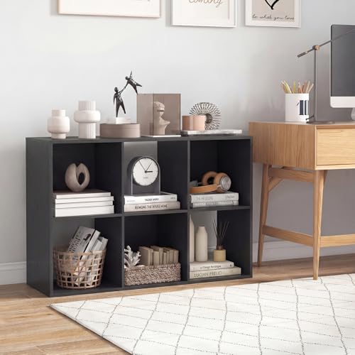 Giantex 6-Cube Bookcase, Cubby Bookshelf w/Back Guardrail & Anti-Tipping Kits, 9-Tier Freestanding Storage Organizer with Shelves, Open Back Display Rack for Living Room, Bedroom, Study - color: Black, size: 6-Cube