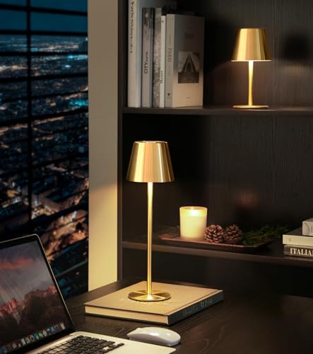 Cordless Table Lamp, Portable Battery Operated Lamp with 3 Color Temps and Stepless Dimming, Rechargeable Table Lamp for Dinner, Desk, Cafe, Outdoor (Brushed Gold) - color: Brushed Gold, size: 1 Pack