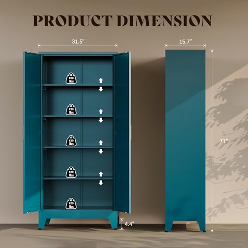 71" H Blue Metal Pantry Cabinet with Doors,Freestanding Kitchen Pantry Cabinet,Farmhouse Food Storage Cabinets,Tall and Large Pantry Cabinets for Kitchen, Dining Room, Living Room - color: Blue, size: 71“H