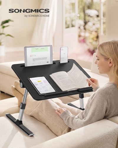 SONGMICS Bed Laptop Desk, Adjustable Laptop Desk for Bed with 8 Heights, Portable Foldable Bed Table, for Bedroom and Living Room, 23.6 x 15.7 x 9.8 Inches, Ink Black ULLD118B101 - color: Ink Black, size: 23.6"Dx15.7"Wx(10.4-15.2)" H