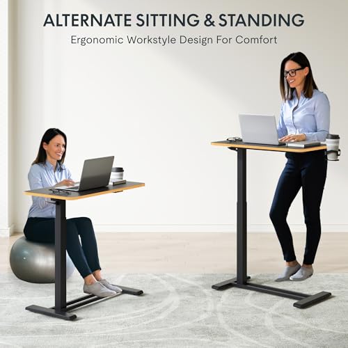 FLEXISPOT H7 28" Pneumatic Height-Adjustable Overbed Table with Wheels | C-shaped bedside table TV Tray,Medical End Side Table,Laptop desk for Hospital Home office use,27.6"W x 15.7"D,Black Maple - color: Black Maple, size: Small