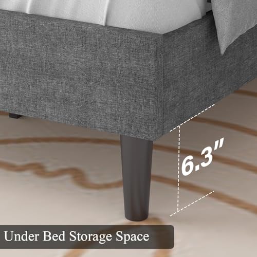 HOMBCK Twin Size Bed Frame, Gray Linen Fabric Upholstered Bed Frame with Headboard, Twin Bed Frames for Kids, Wood Slats, Button Tufted, No Box Spring Needed, Light Grey - color: Light Grey, size: Twin
