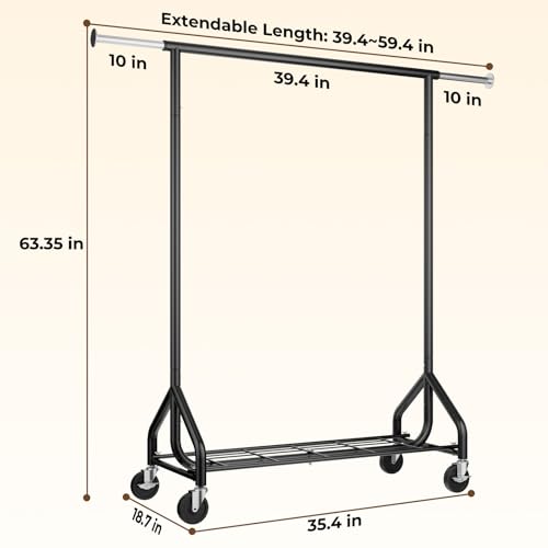 HYSEYY Heavy-Duty 450LBS Capacity Metal Clothes Rack,Rolling Clothing Rack with Wheels & Shelves, Portable Standing Wardrobe Rack for Hanging Clothes, Black (Black, L) - color: Small-Black