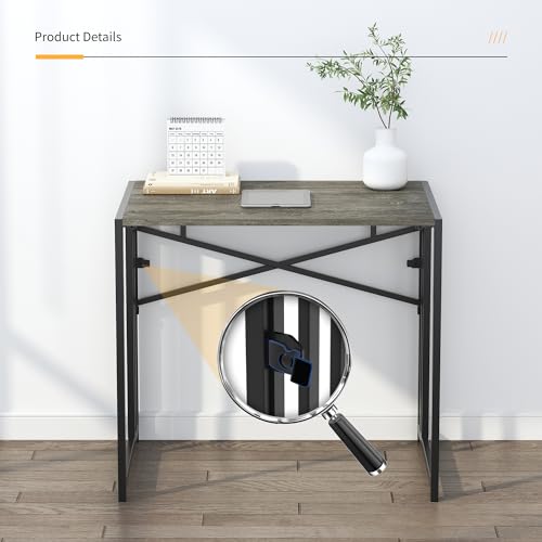Lutown-Teen 32 inch Small Folding Desk, Black Oak | Writing Gaming Computer Camping Desk for Small Spaces, No Assembly Required Home Office Desk - color: Black Oak, size: 32 Inch