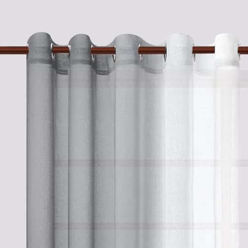 DWCN Grey Ombre Faux Linen Short Sheer Curtains - Extra Wide Gradient Semi Voile Light Filtering Grommet Top Bedroom and Living Room Curtains, 60 x 63 Inches Long, Set of 2 Window Curtain Panels - color: Grey, size: 60"W x 63"L (Pack of 2)